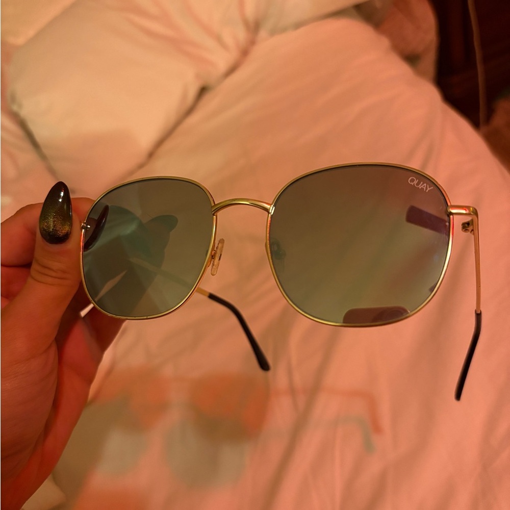 Quay Australia Gold and Blue/ Green Semi Reflective Sunglasses